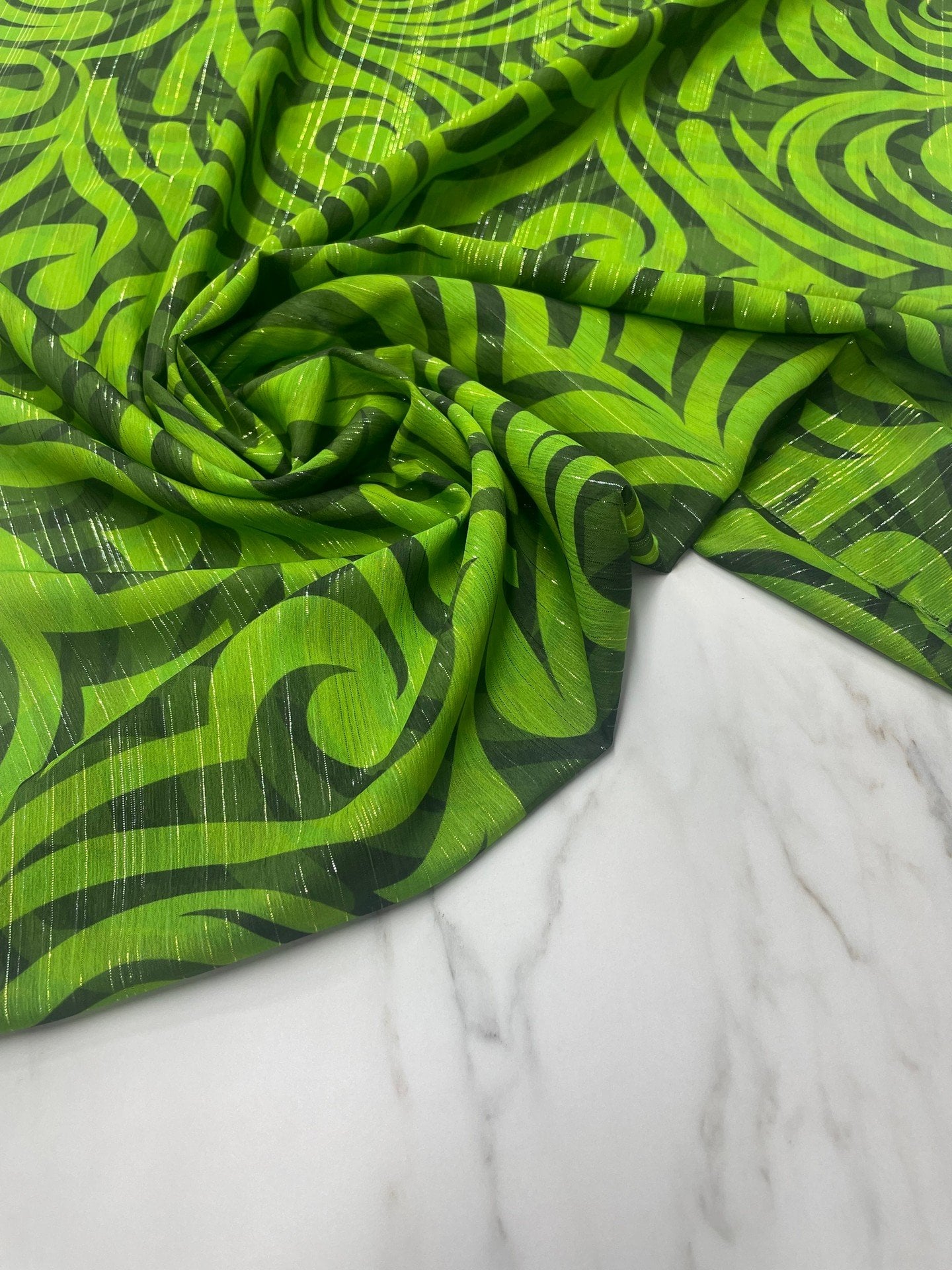 Desenli Simli Şifon Elbise Etek Gömlek Şal