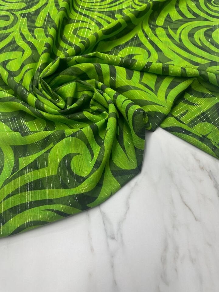 Desenli Simli Şifon Elbise Etek Gömlek Şal