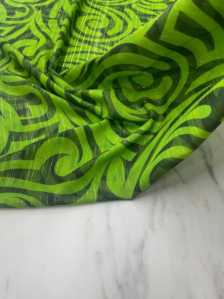 Desenli Simli Şifon Elbise Etek Gömlek Şal