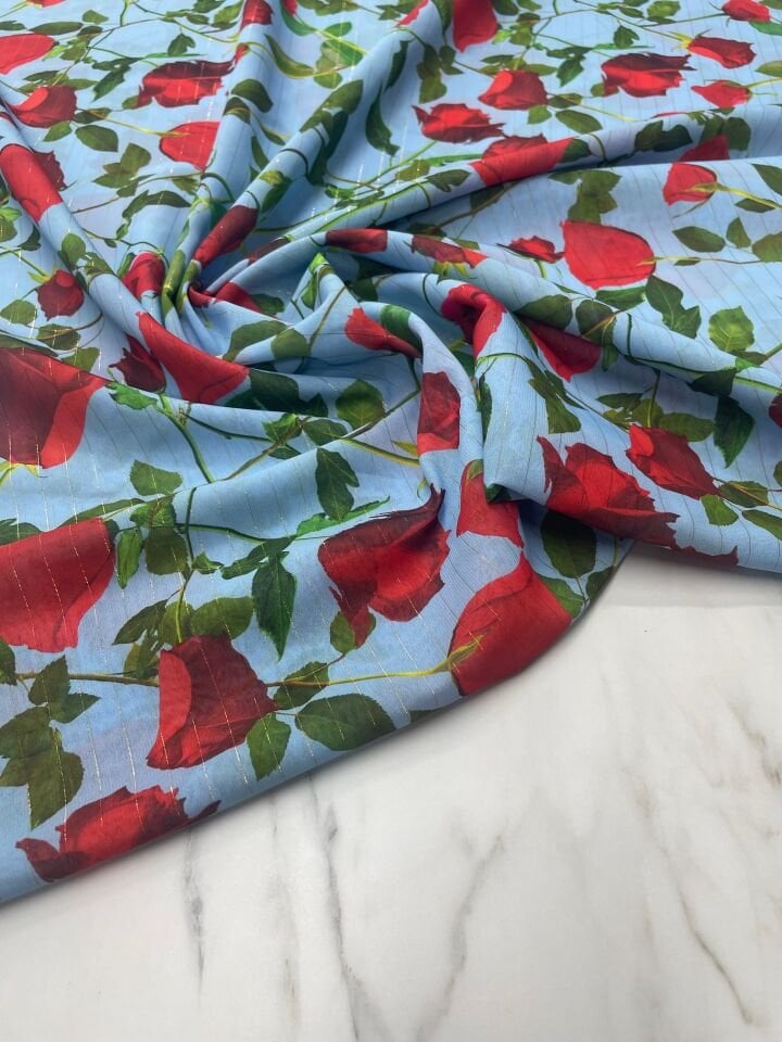 Desenli Simli Şifon Elbise Etek Gömlek Şal