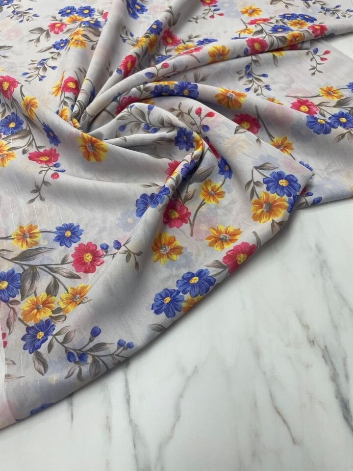 Desenli Simli Şifon Elbise Etek Gömlek Şal