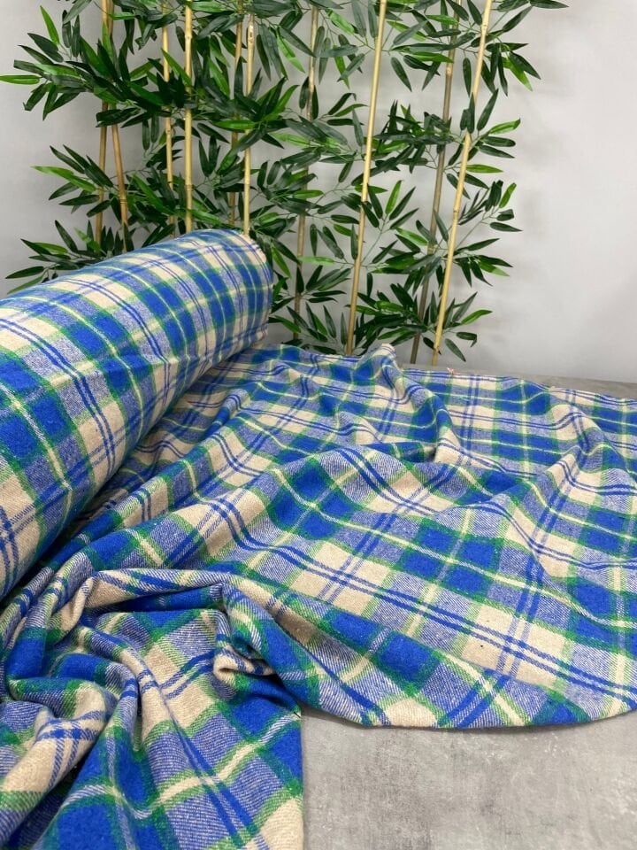 Mavi Ekose Oduncu Desen Elbiselik Gömleklik Kumaş