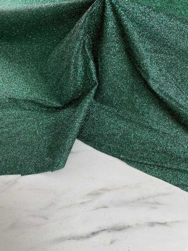 Yeşil Elbiselik Simli Kumaş