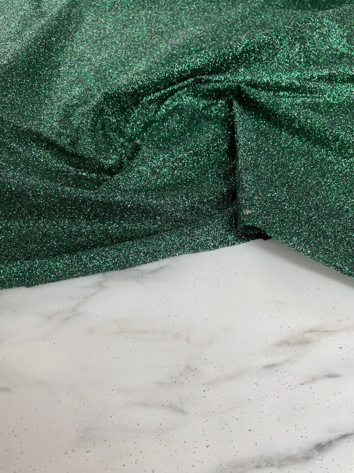 Yeşil Elbiselik Simli Kumaş