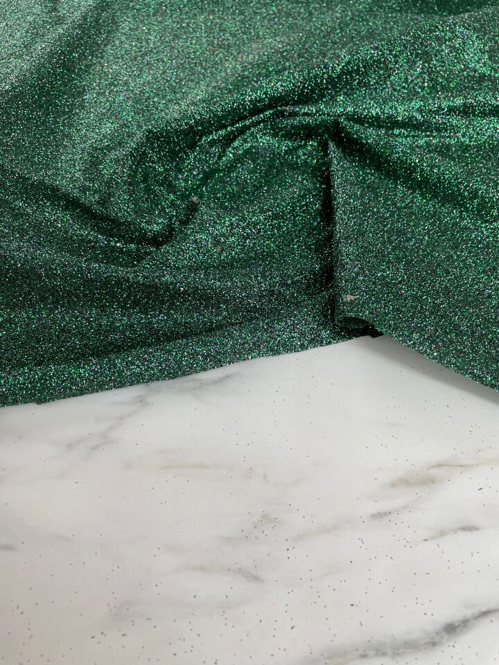 Yeşil Elbiselik Simli Kumaş