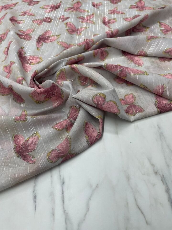 Desenli Simli Şifon Elbise Etek Gömlek Şal