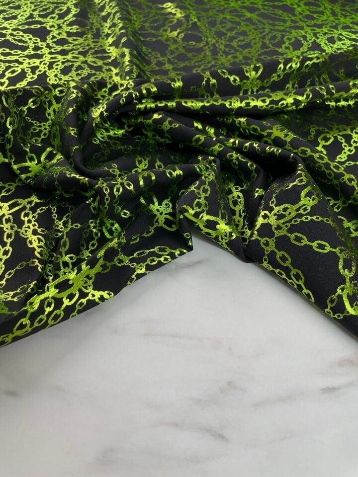 Yeşil Zincir Desen Elbiselik Kumaş