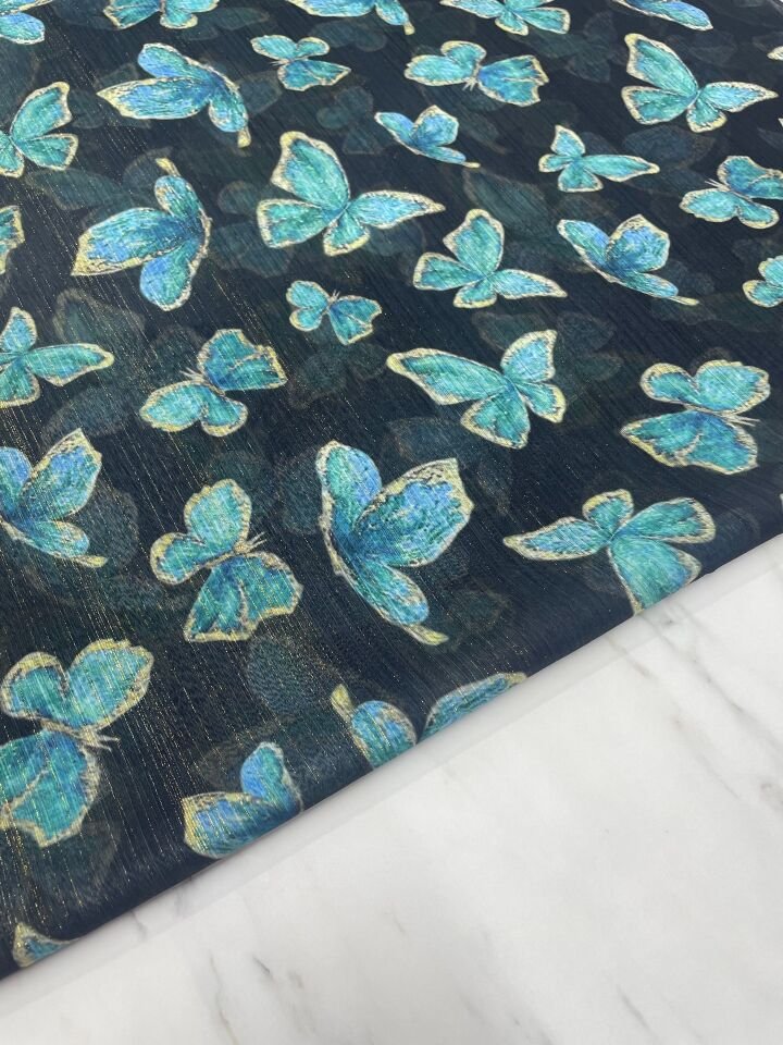 Desenli Simli Şifon Elbise Etek Gömlek Şal