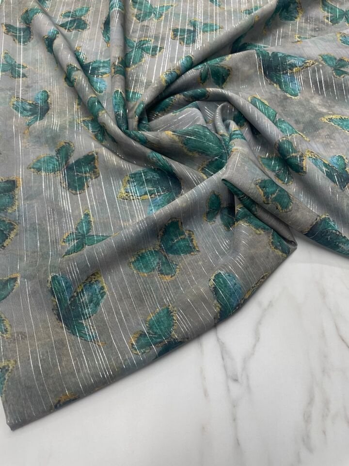 Desenli SimliŞifon Elbise Etek Gömlek Şal