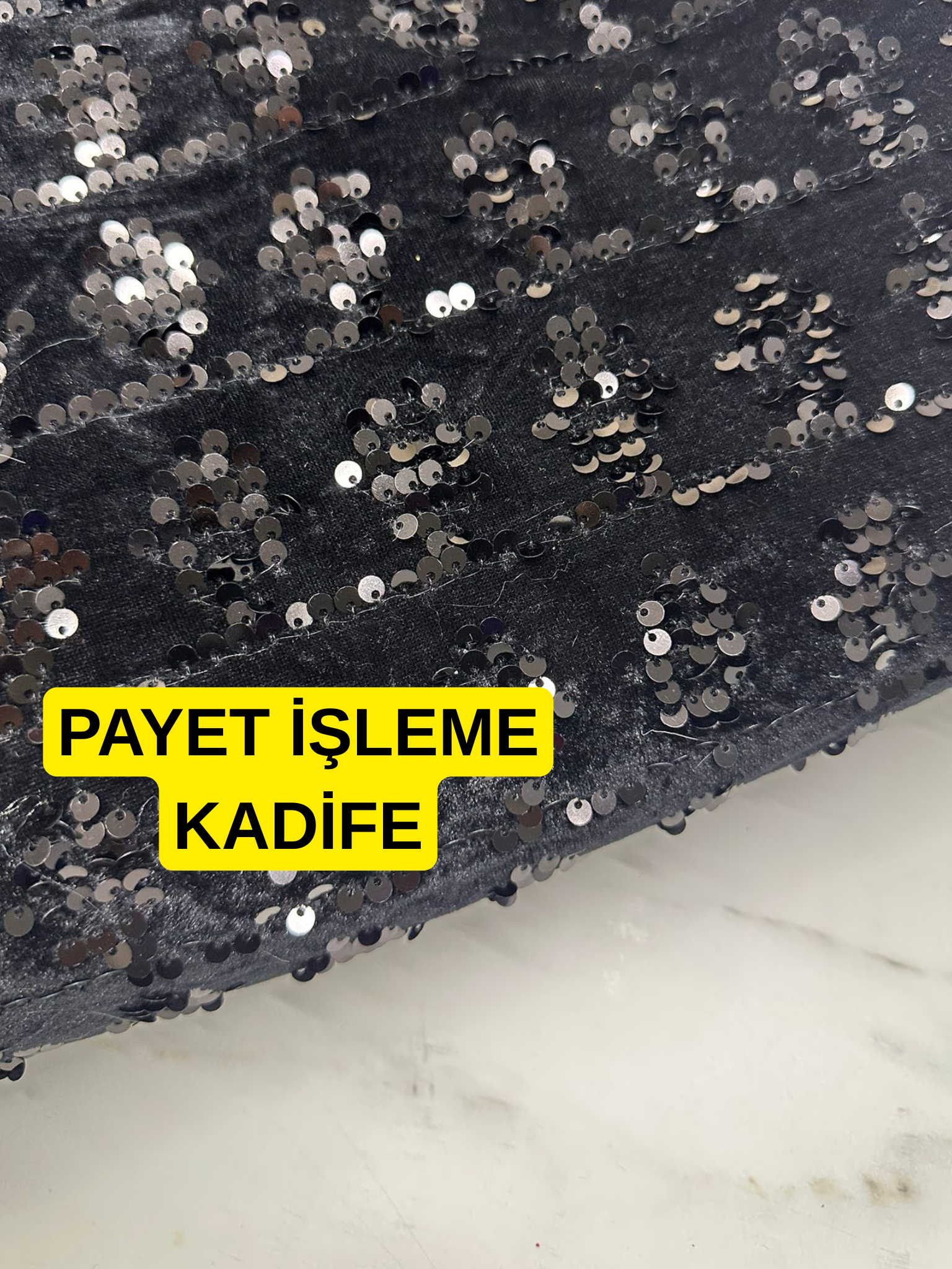 Fantazi Ürün Kadife üstü Siyah Payet İşleme yumuşak Dökümlü