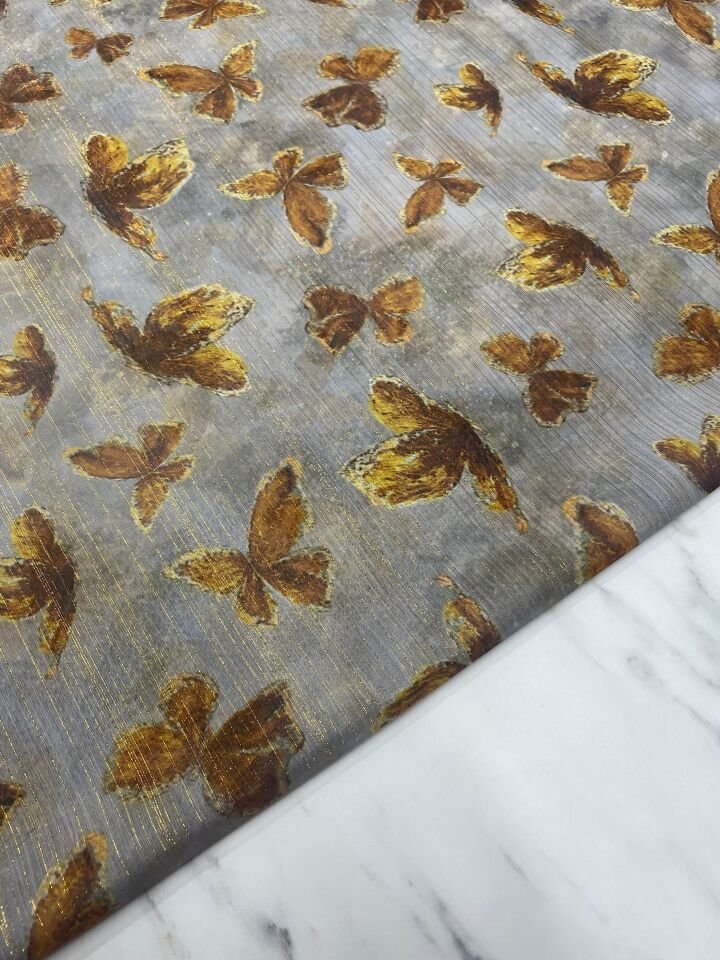 Desenli Simli Şifon Elbise Etek Gömlek Şal