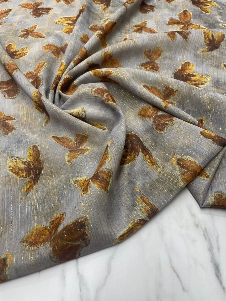 Desenli Simli Şifon Elbise Etek Gömlek Şal