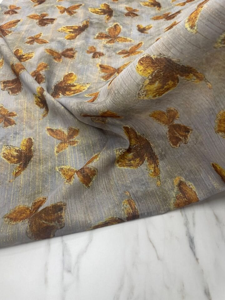 Desenli Simli Şifon Elbise Etek Gömlek Şal