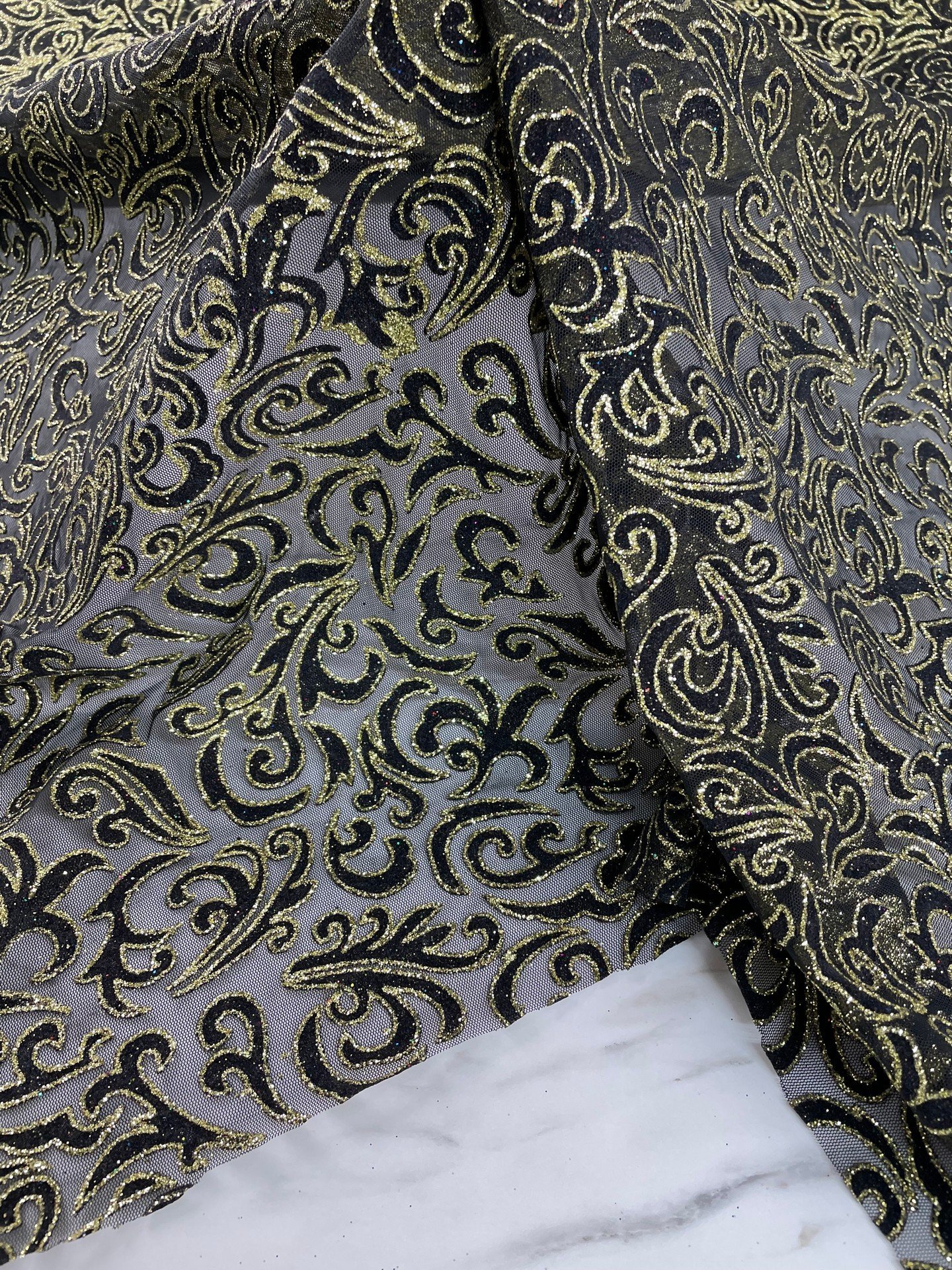 Siyah Altın Elbiselik Simli Kumaş