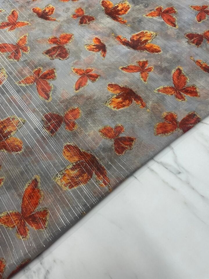 Desenli Simli Şifon Elbise Etek Gömlek Şal