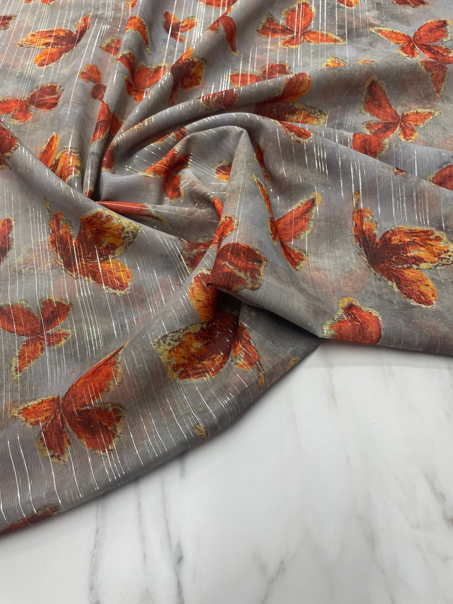 Desenli Simli Şifon Elbise Etek Gömlek Şal