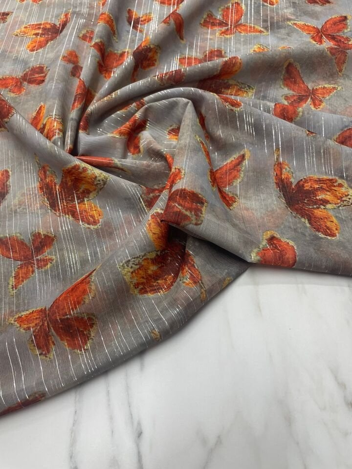 Desenli Simli Şifon Elbise Etek Gömlek Şal