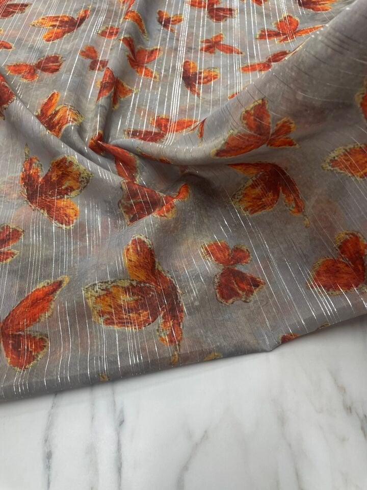 Desenli Simli Şifon Elbise Etek Gömlek Şal