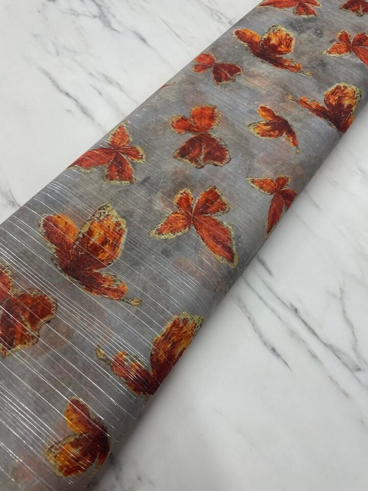 Desenli Simli Şifon Elbise Etek Gömlek Şal