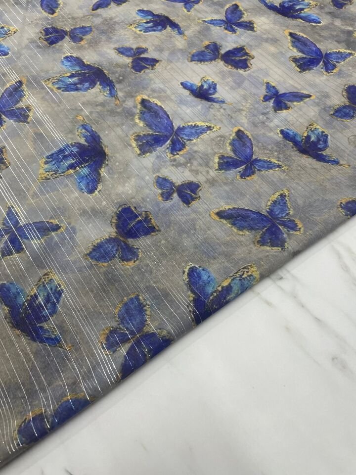 Desenli Simli Şifon Elbise Etek Gömlek Şal