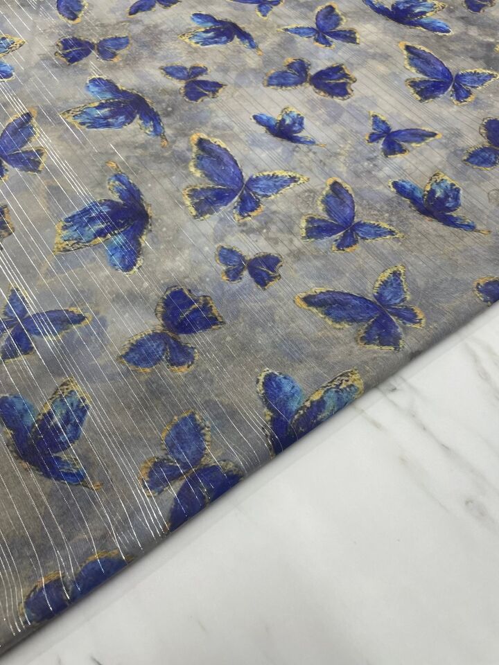Desenli Simli Şifon Elbise Etek Gömlek Şal