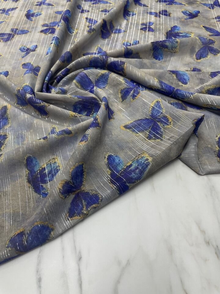 Desenli Simli Şifon Elbise Etek Gömlek Şal