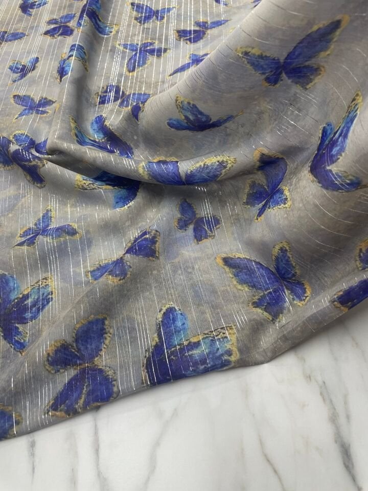 Desenli Simli Şifon Elbise Etek Gömlek Şal