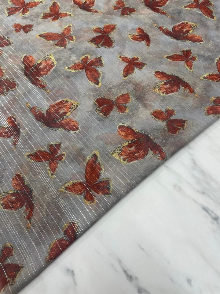 Desenli Simli Şifon Elbise Etek Gömlek Şal