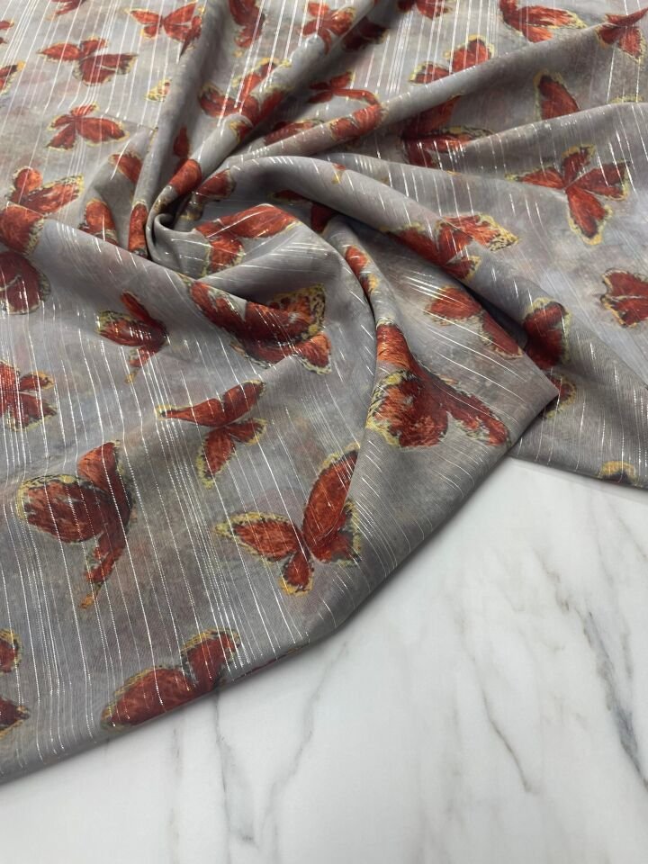 Desenli Simli Şifon Elbise Etek Gömlek Şal