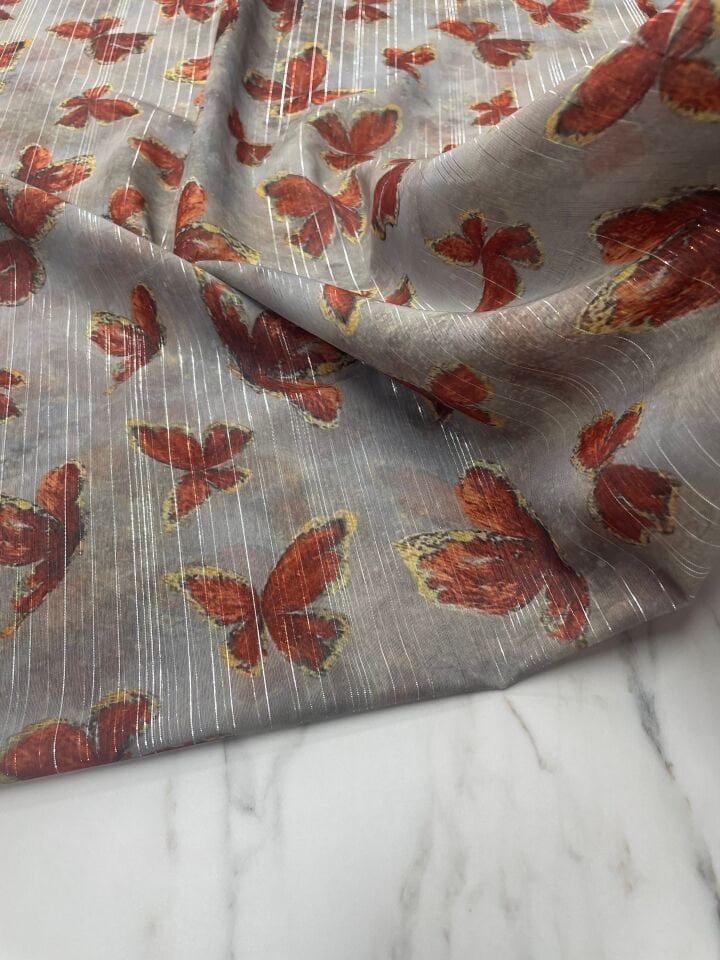 Desenli Simli Şifon Elbise Etek Gömlek Şal