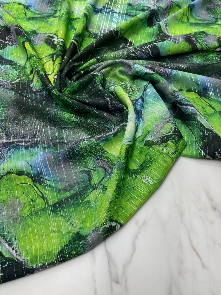 Desenli Simli Şifon Elbise Etek Gömlek Şal