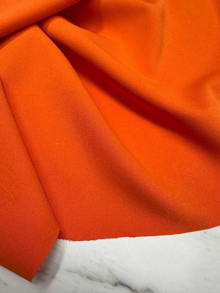 Likralı Turuncu Renk Dabıl Kumaş Yumuşak Dökümlü