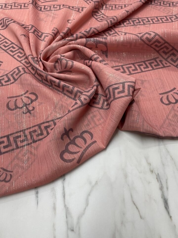 Desenli Simli Şifon Elbise Etek Gömlek Şal