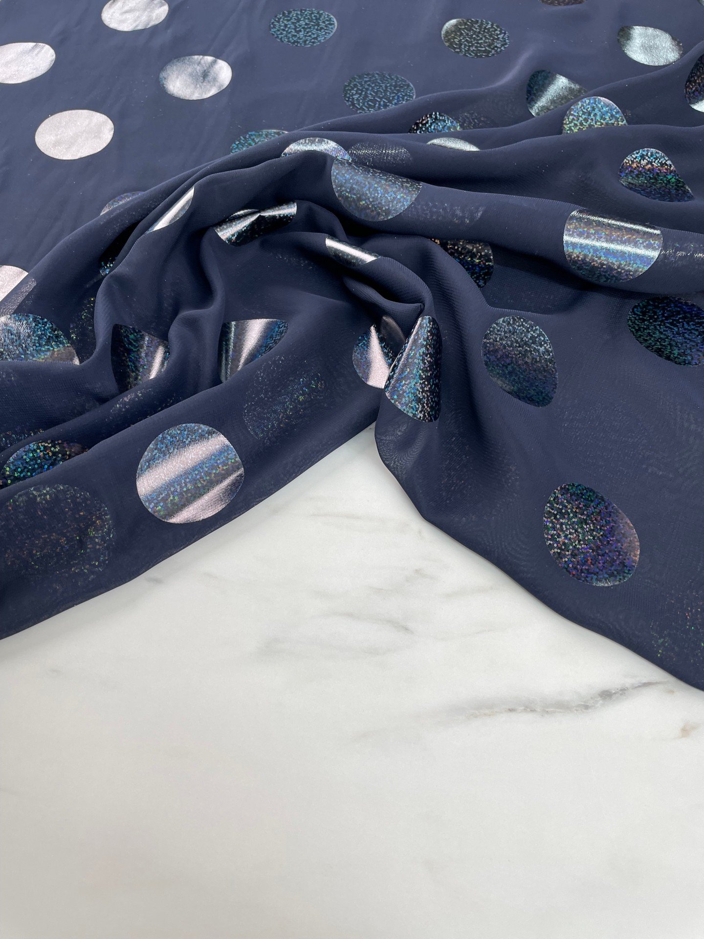 Lacivert Puantiye Desen Elbiselik Kumaş