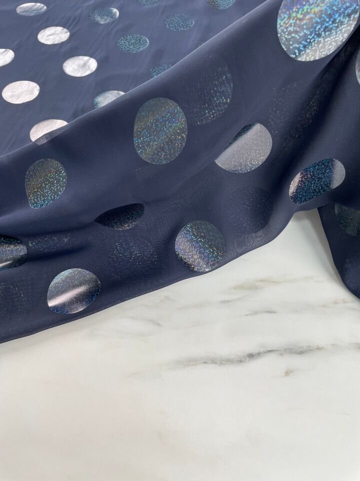 Lacivert Puantiye Desen Elbiselik Kumaş