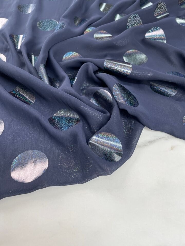 Lacivert Puantiye Desen Elbiselik Kumaş