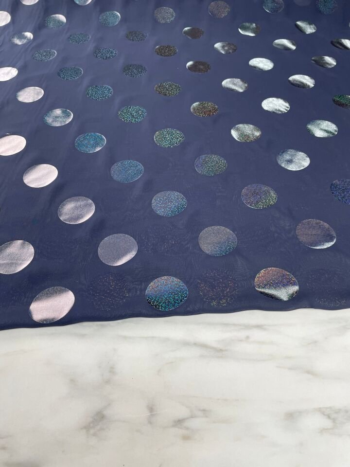 Lacivert Puantiye Desen Elbiselik Kumaş