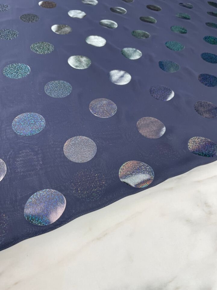 Lacivert Puantiye Desen Elbiselik Kumaş