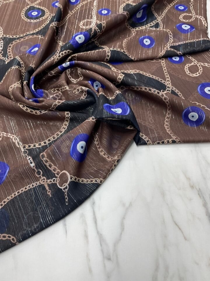 Desenli Simli Şifon Elbise Etek Gömlek Şal