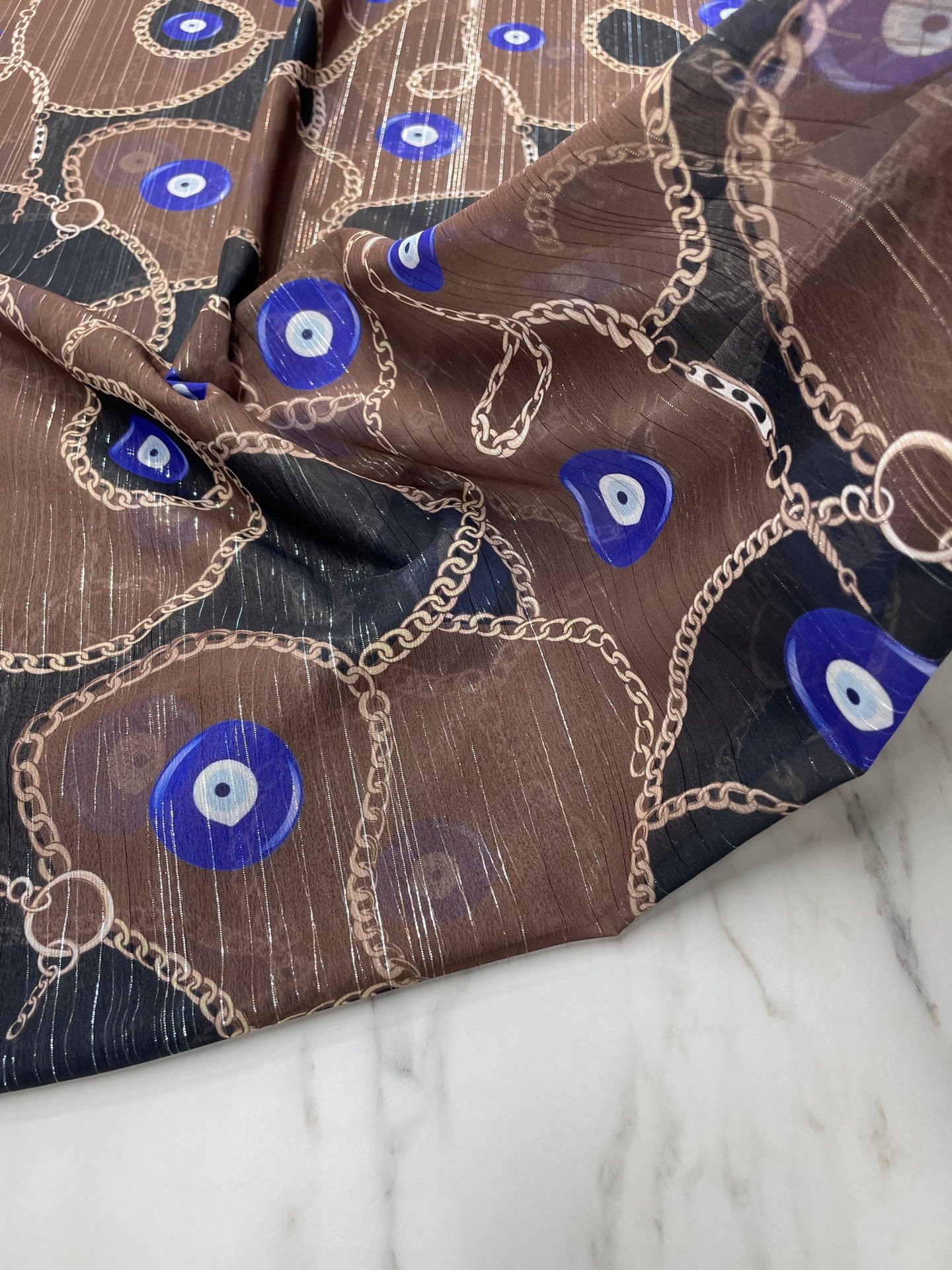 Desenli Simli Şifon Elbise Etek Gömlek Şal