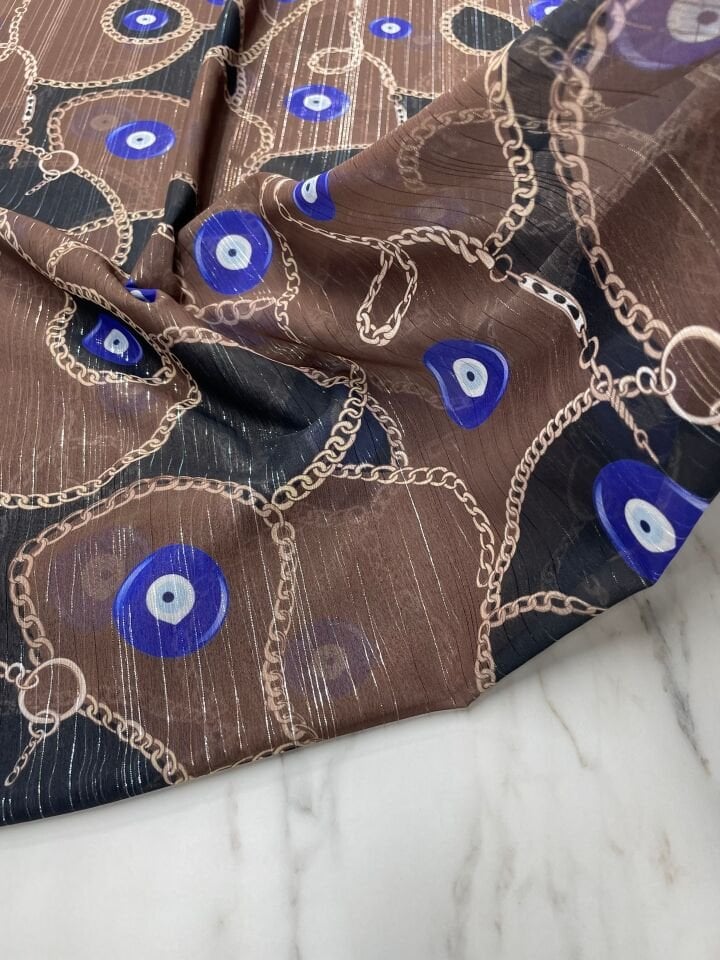 Desenli Simli Şifon Elbise Etek Gömlek Şal