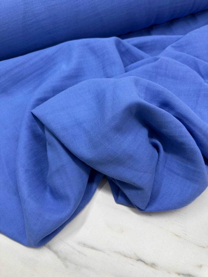 Mavi Renk Cift Katlı Muslim Kumaş Yumuşak Dökümlü Akıcı