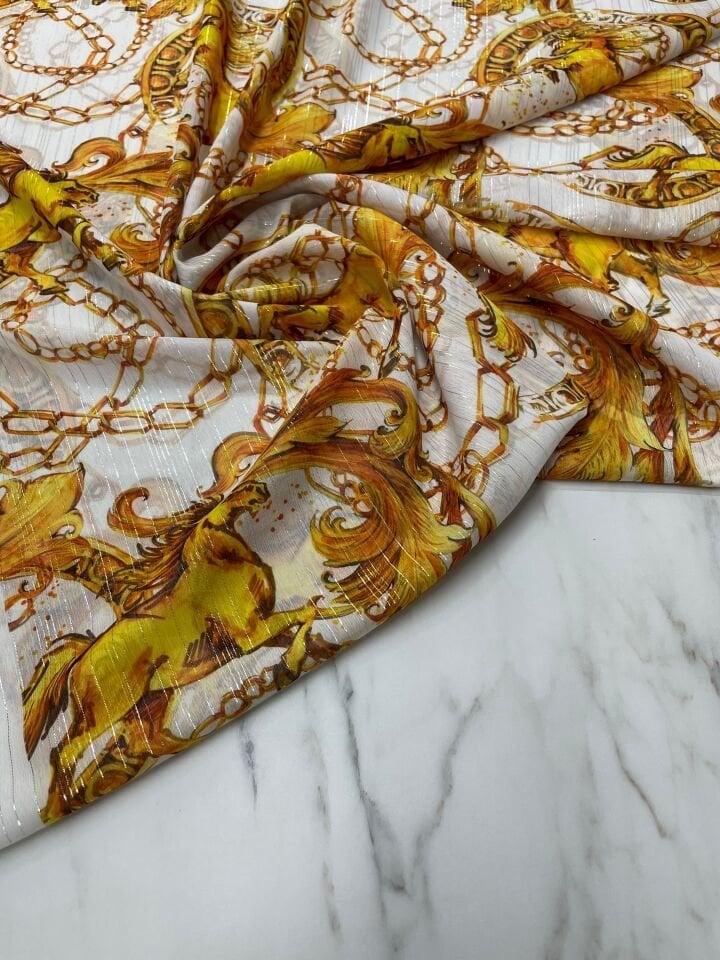 Desenli Simli Şifon Elbise Etek Gömlek Şal