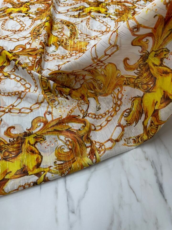 Desenli Simli Şifon Elbise Etek Gömlek Şal