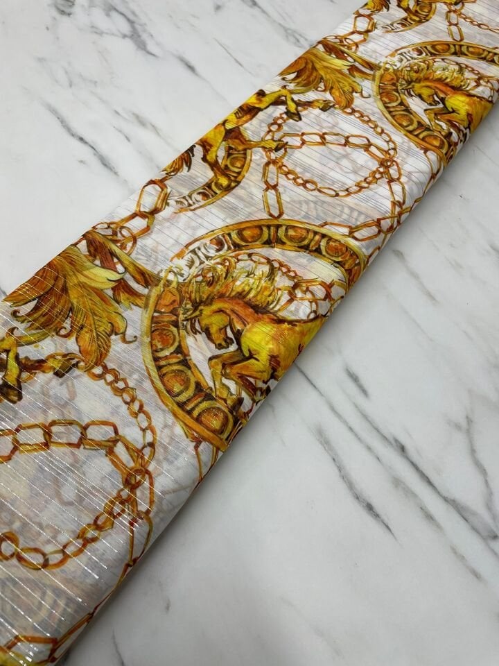 Desenli Simli Şifon Elbise Etek Gömlek Şal