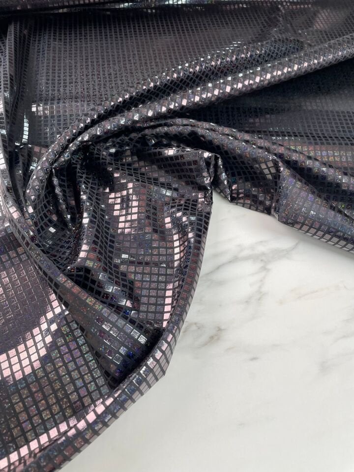 Siyah Özel Tasarım Elbiselik Kesme Hologram Kumaş