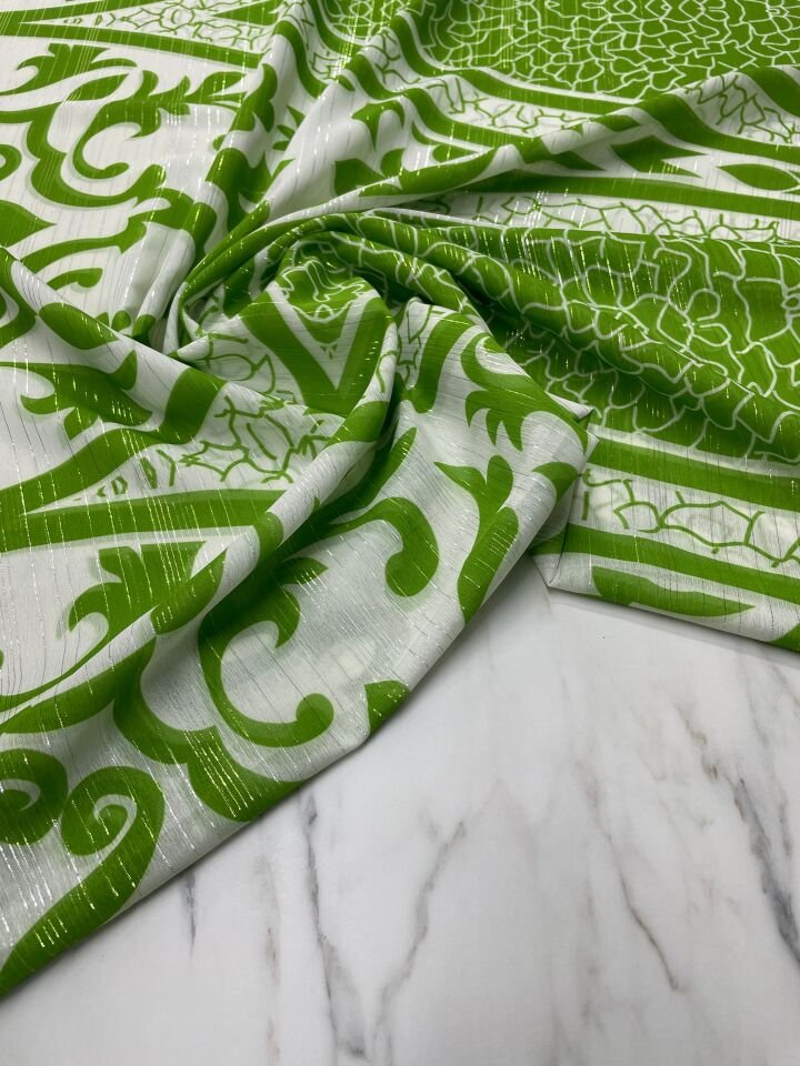 Desenli Simli Şifon Elbise Etek Gömlek Şal