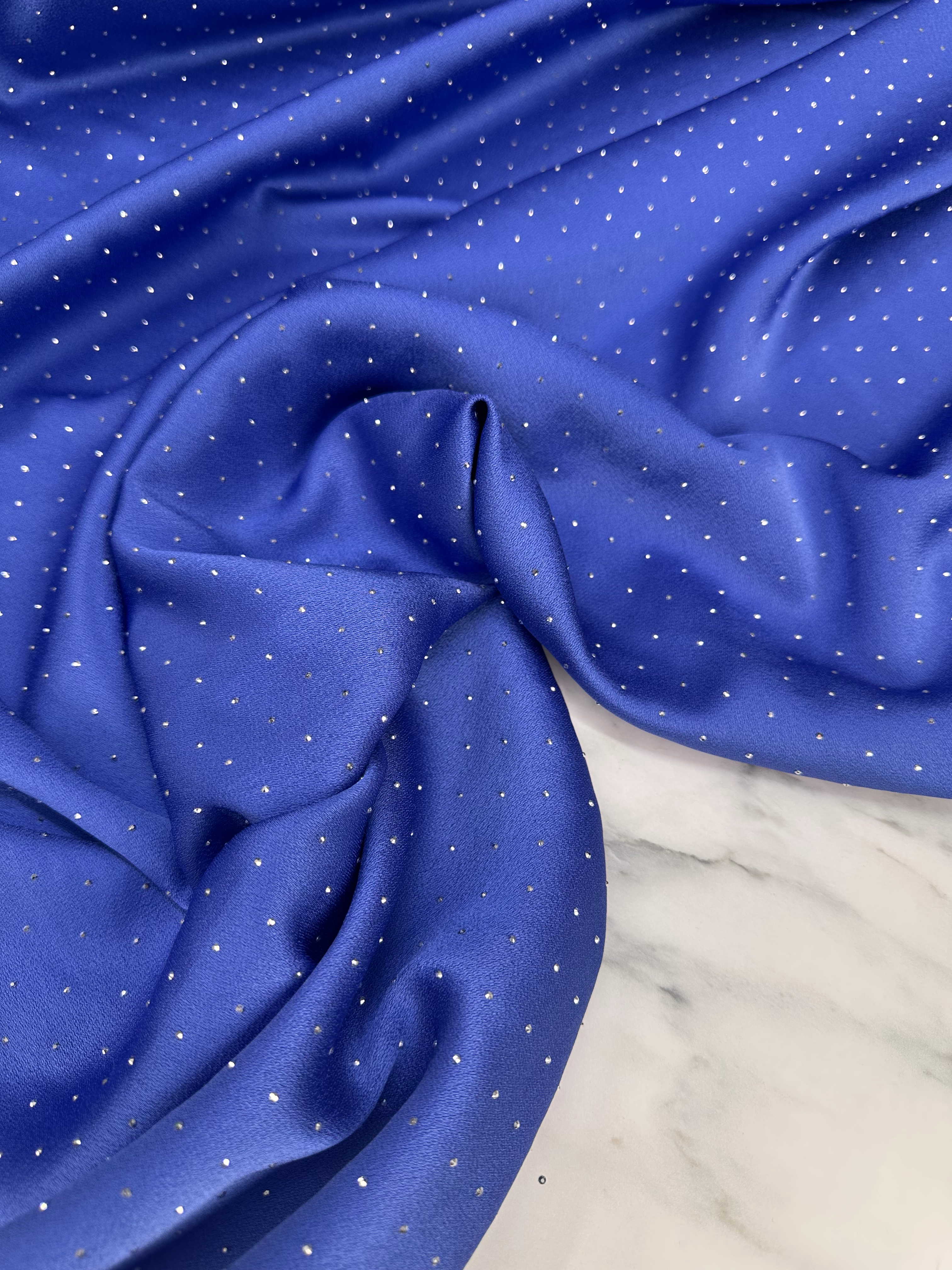 Fantazi Özel Ürün Taş İşlem İndigo Mavi Saten Elbise Etek Bol Pantolon Şalvar