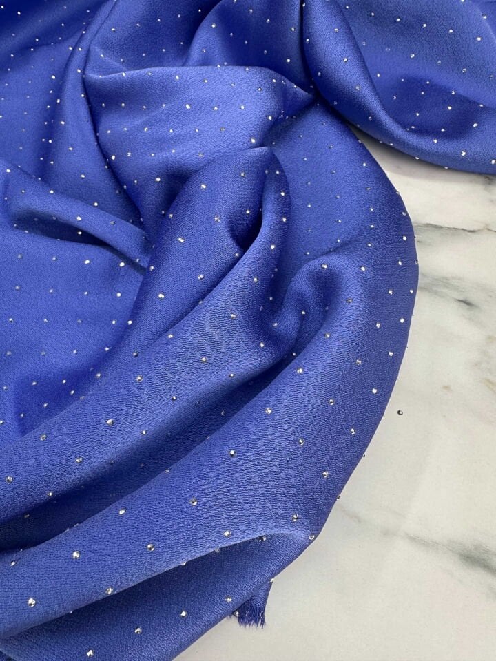 Fantazi Özel Ürün Taş İşlem İndigo Mavi Saten Elbise Etek Bol Pantolon Şalvar