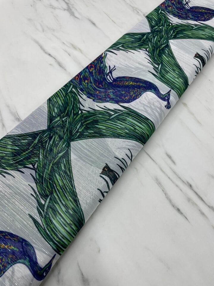 Desenli Simli Şifon Elbise Etek Gömlek Şal